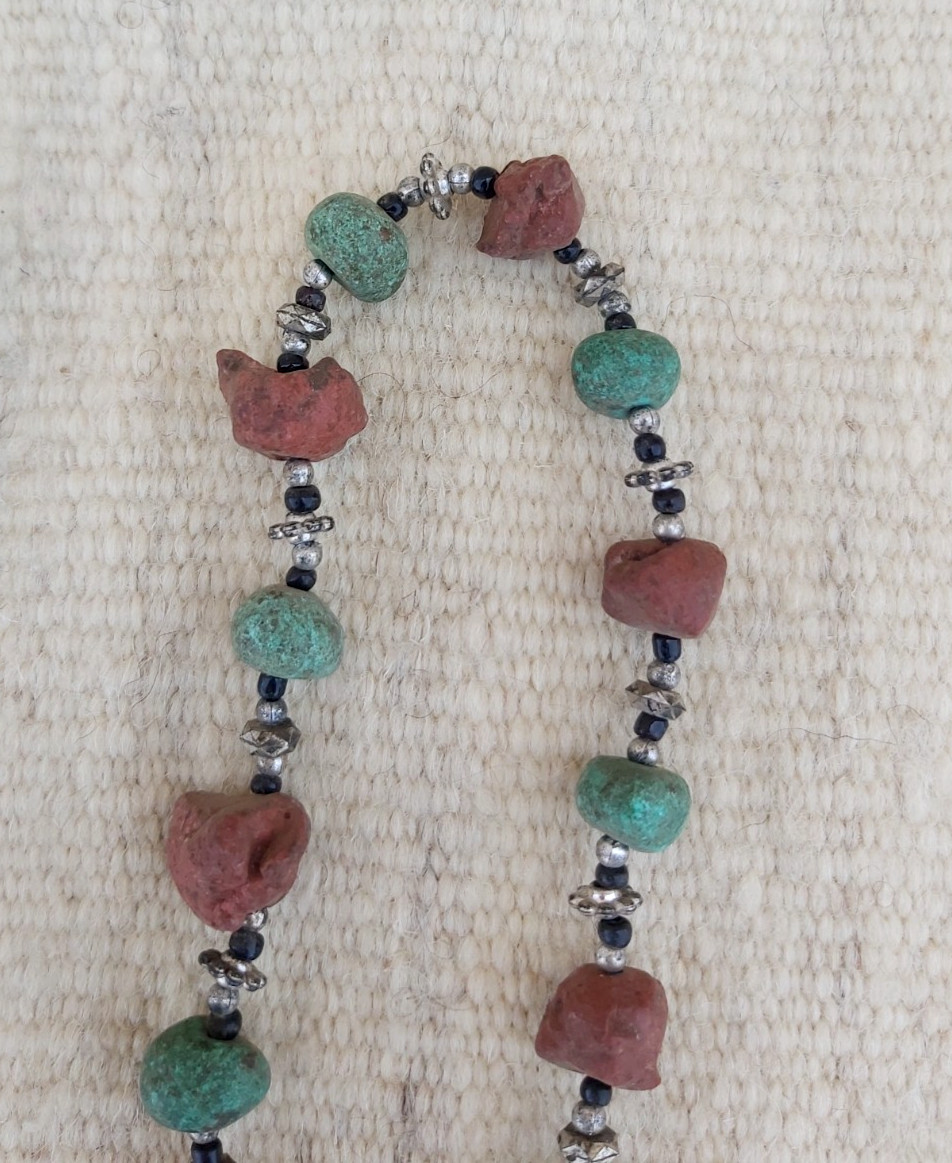 Vintage Tribal Terracotta & Turquoise Green Bead Necklace Long Boho Ethnic Stran