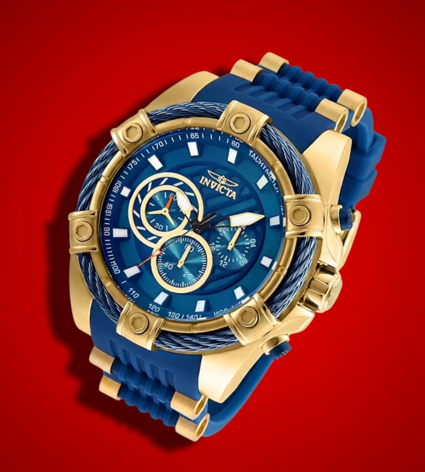 Men’s Blue & Gold Dial Bolt Analog Display Quartz Watch Flame Fushion Wristwatch