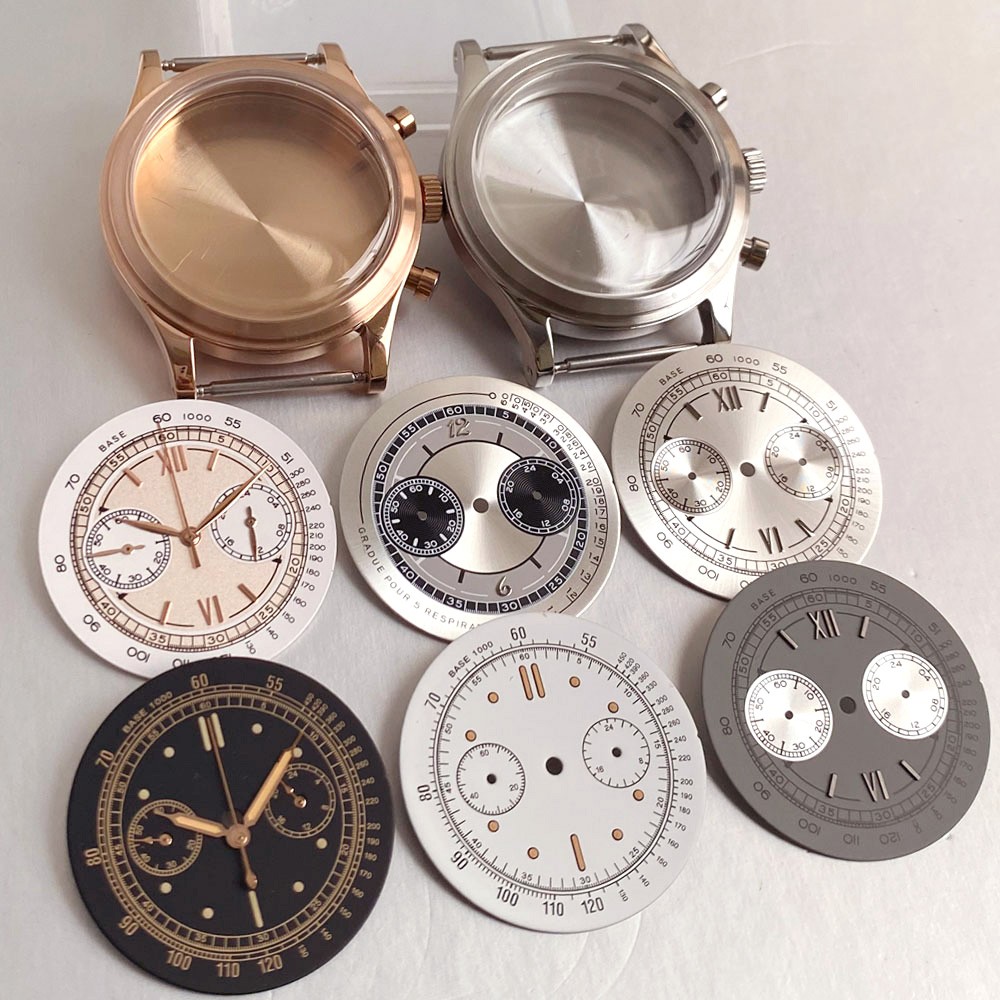 38mm Retro Stainless Steel Watch Case Dial For Miyota OS20 Chronograph Quartz