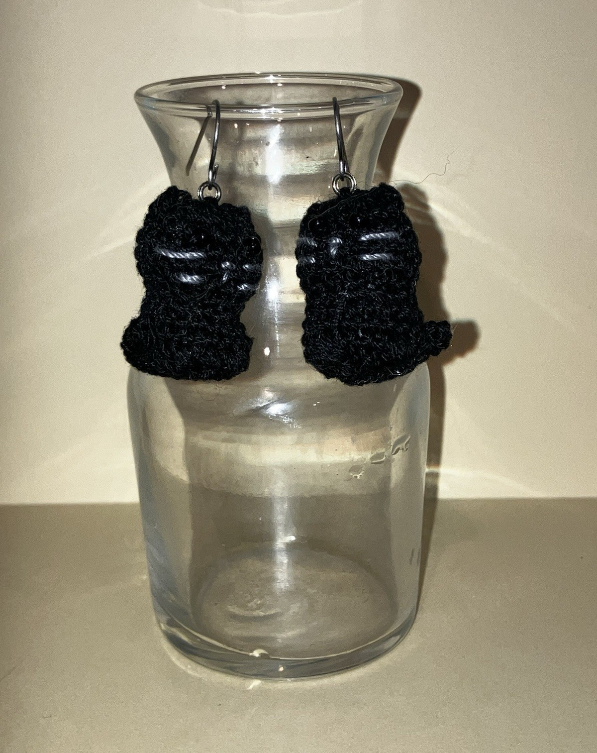 Black crochet cat earrings