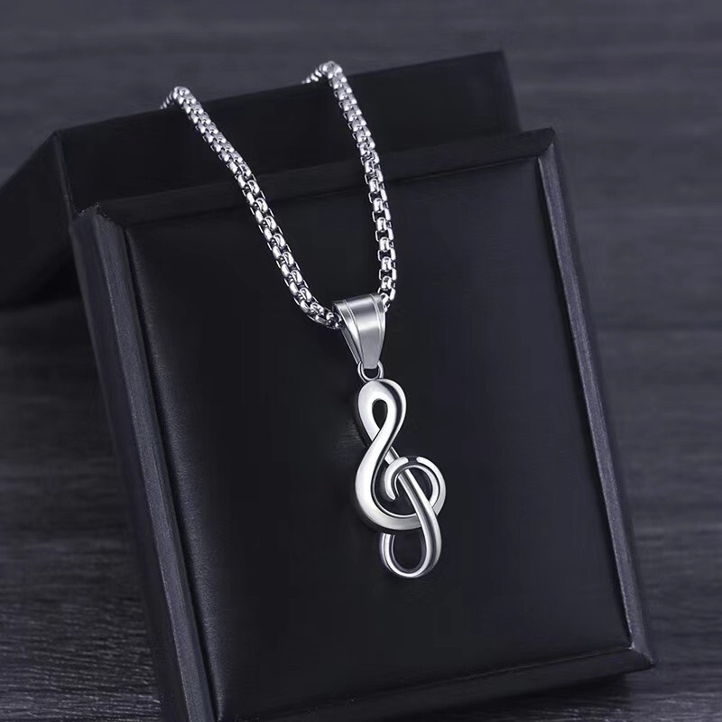 Silver Music Note G Treble Clef Pendant Necklace Chain 24″ Gift For Men Women