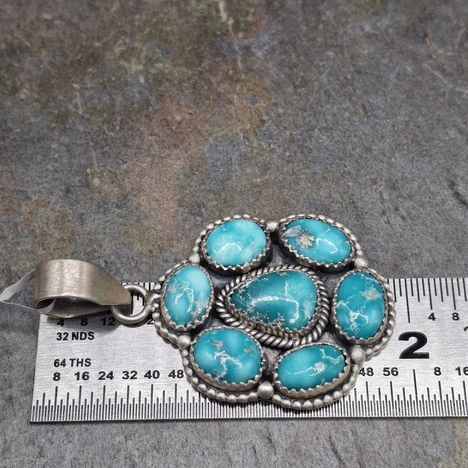 Larger White Water Turquoise Cluster Pendant Sterling Silver 925 Southwestern