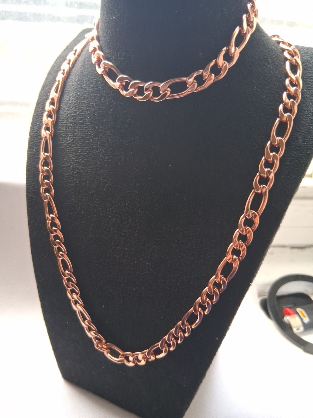 Curb Chain Choker Necklace 20-22 inches And Bracelet Set 7.50-9.0in) In lON