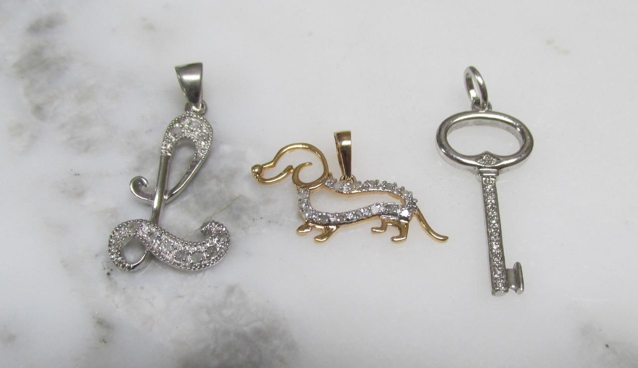 Lot of 3 Misc. Diamond Sterling Silver Pendants ~ 4.4grams ~ 2-C174