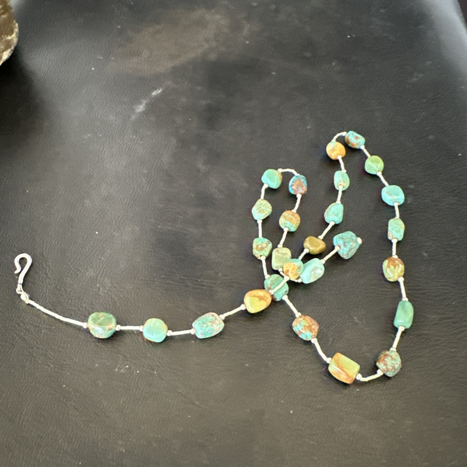 Green Turquoise Liquid Heishi Sterling Silver Nugget 20″ Necklace 19046