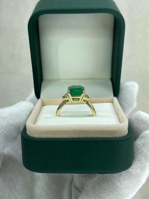 4.10 Ct Natural Emerald Art Deco Antique Vintage Wedding Ring 14K Yellow Gold FN