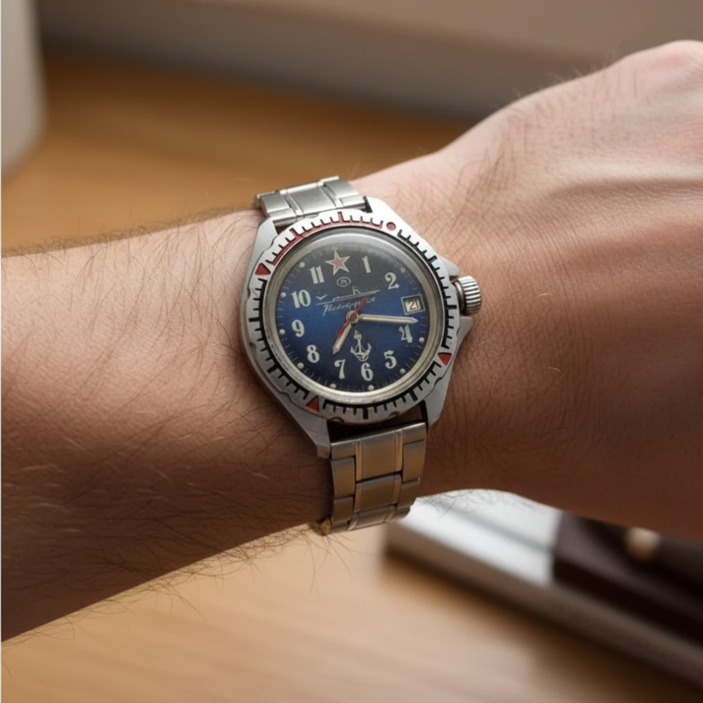 Vintage Mens Watch Vostok Amphibia Sector Dial Barrel Case USSR 18 Jewels 163