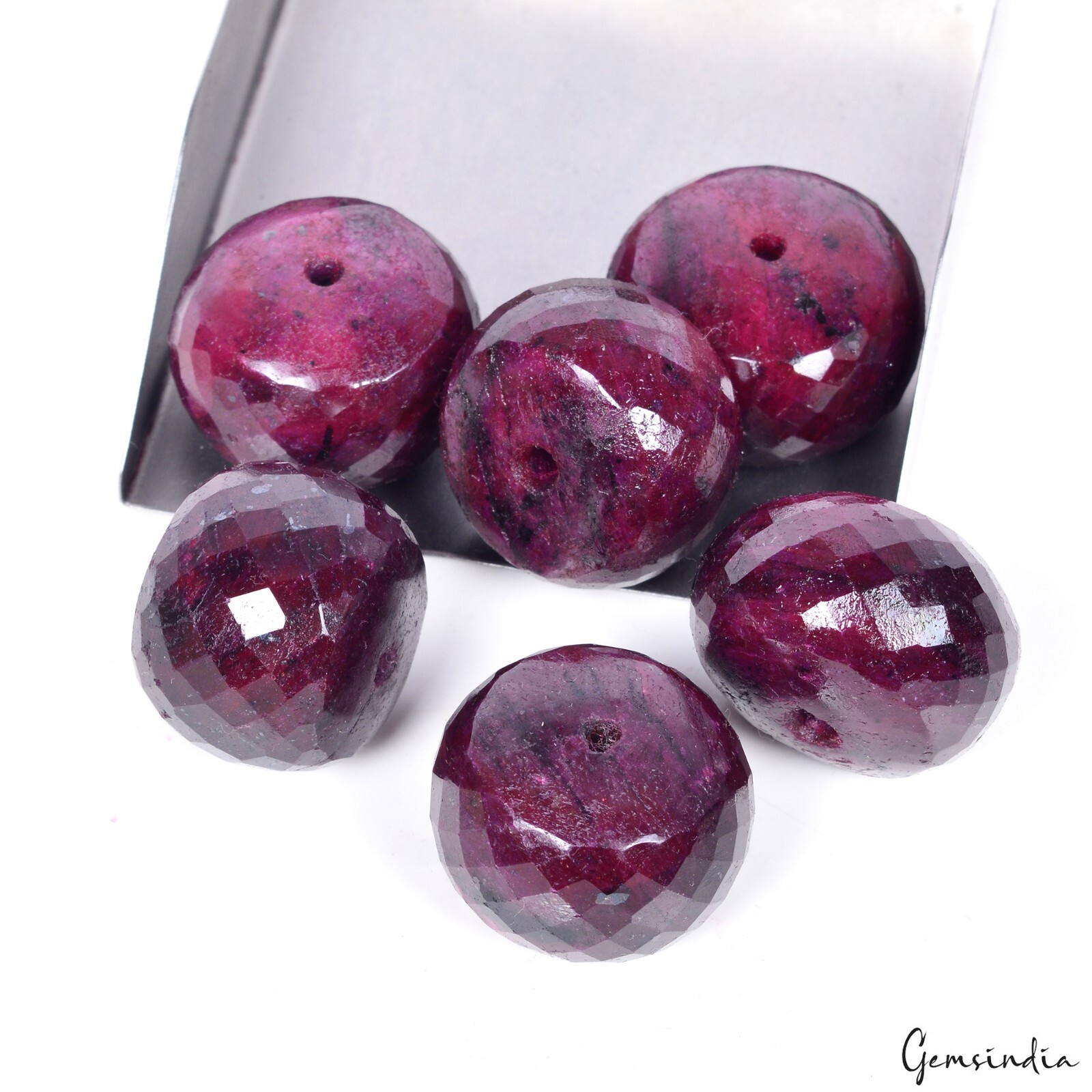 25-29mm Natural Dark Red Ruby Beads AAA Round Checker Cut Loose Gems Lot 1100 Ct