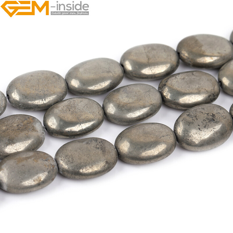 Natural Coin Freeform Pyrite Beads Gemstone Oval Beads For Jewelry Making 15″