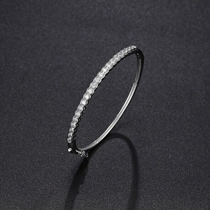 3Ct Round Simulated Diamond Womens Gift Bangle Bracelet 14K White Gold Finish