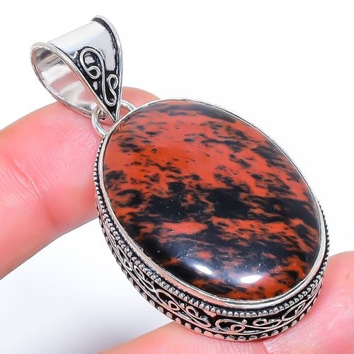 Natural Mahogany Obsidian Gemstone 925 Silver Plated Pendant 2.1″ LP-723