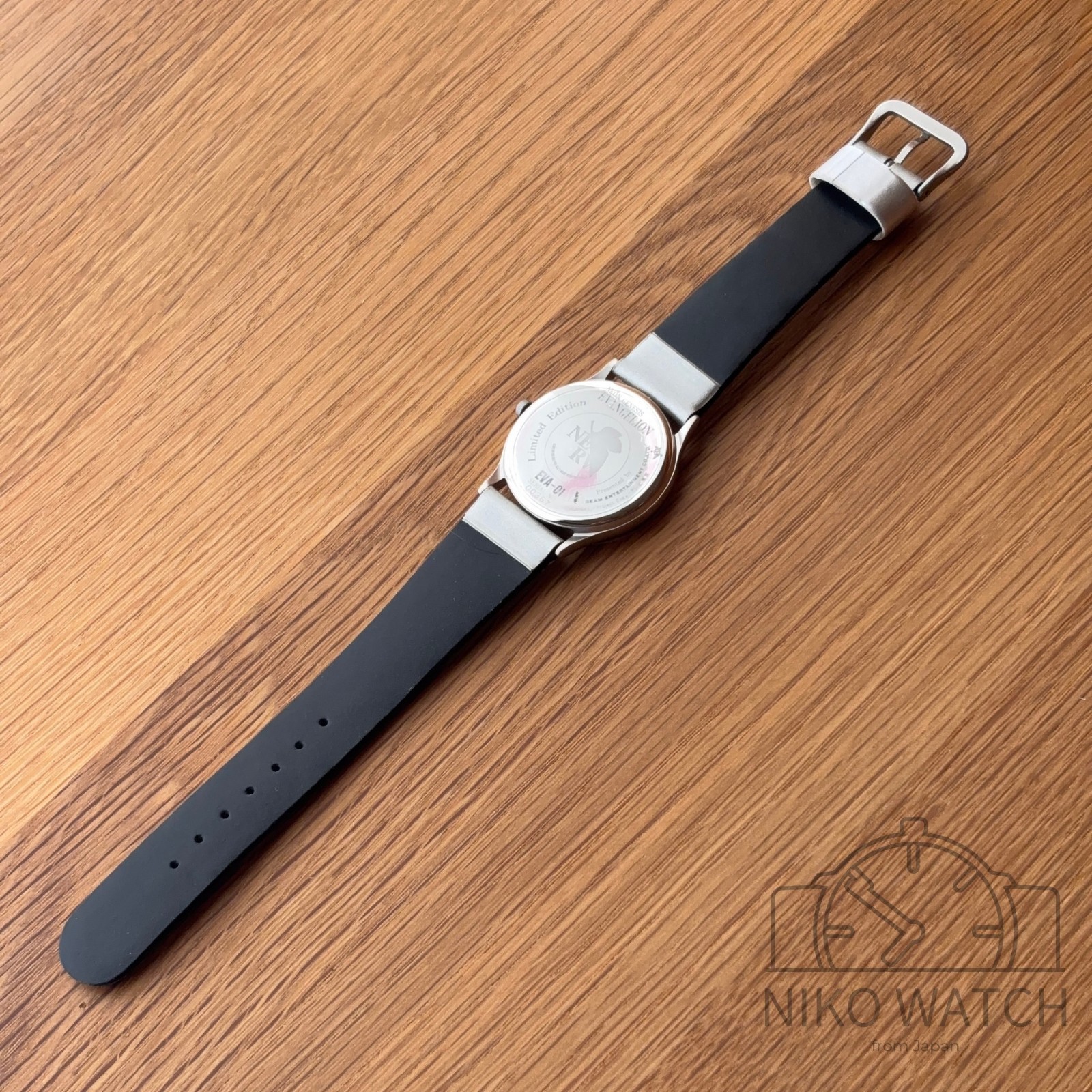 Evangelion EVA Unit 01 silver watch Mens w/Wooden Box & Paper [Near Mint+]