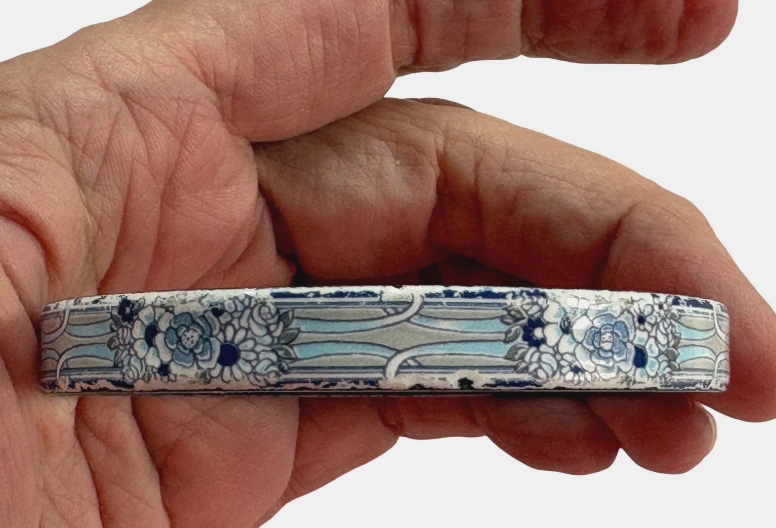 Vintage Michaela Frey Lt. Blue, White, & Navy-Blue Enamel Bangle Bracelet