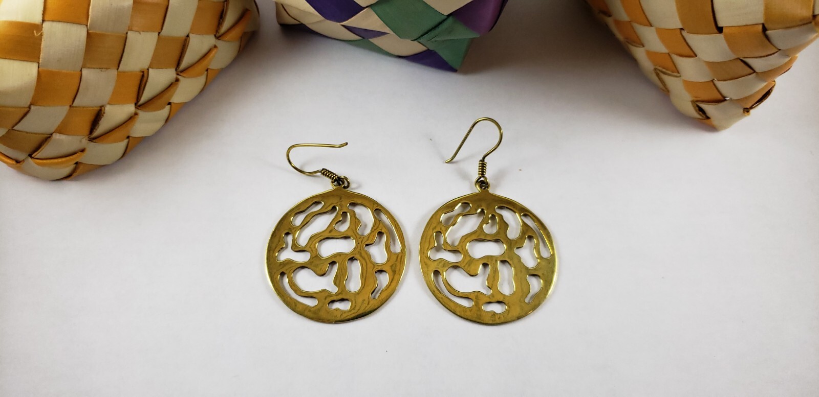 Handmade Southeast Asia Cambodia Ethnic Rain Drop Brass Earrings