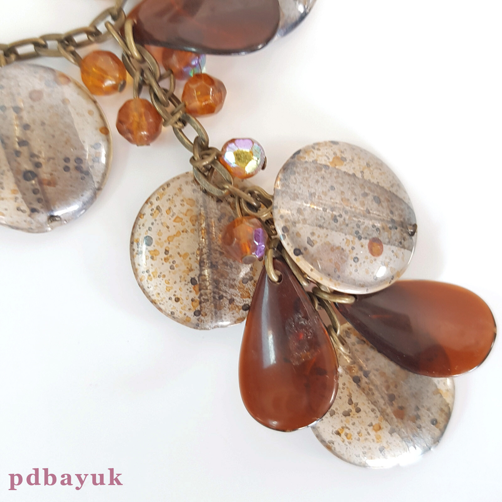 Retro Vintage Style Brown Clear Bead Cluster Boho Necklace 35.5cm 14″ UK ~1725