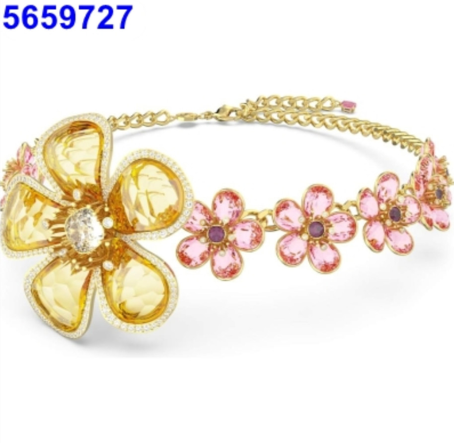 Swarovski Florere Necklace, Flower, Multicolored, Gold-Tone Plated