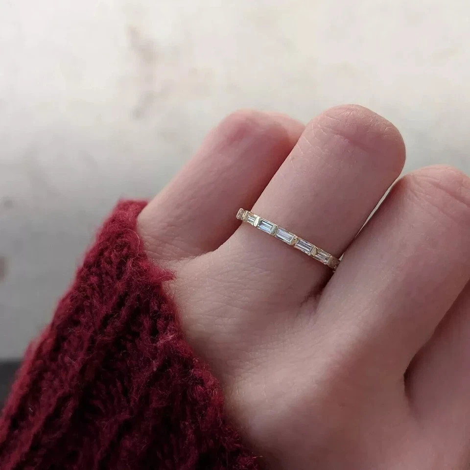 2Ct Baguette Lab-Created Diamond Wedding Eternity Rings 14k Yellow Gold Plated