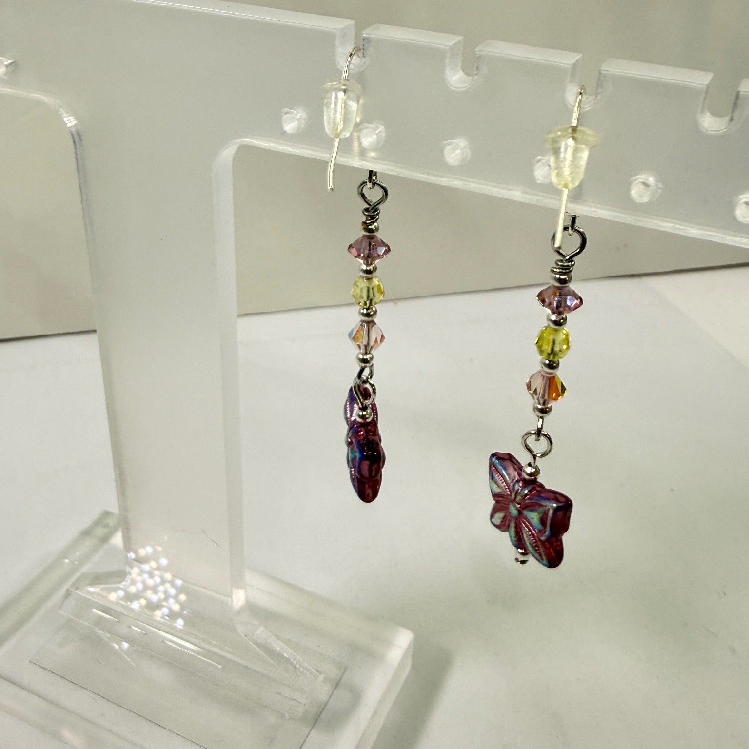 Spring Boho Dangle Earrings Approx. 2in Multi-Color Crystal Glass Butterfly