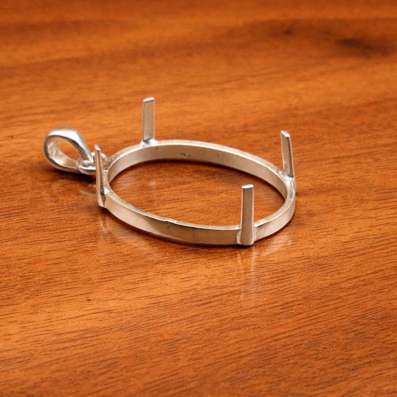 925 Sterling Silver 8x12mm Oval Prong Pendant Setting Blank Handmade Jewelry DIY