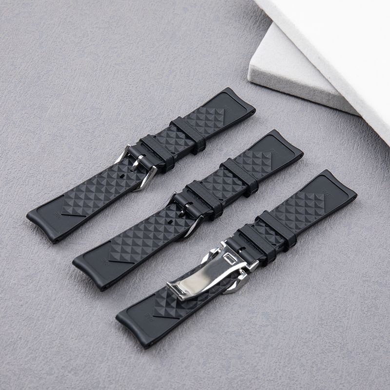 22mm Black Curved End Rubber Watch Band Replacement Strap Fits IWC Watches