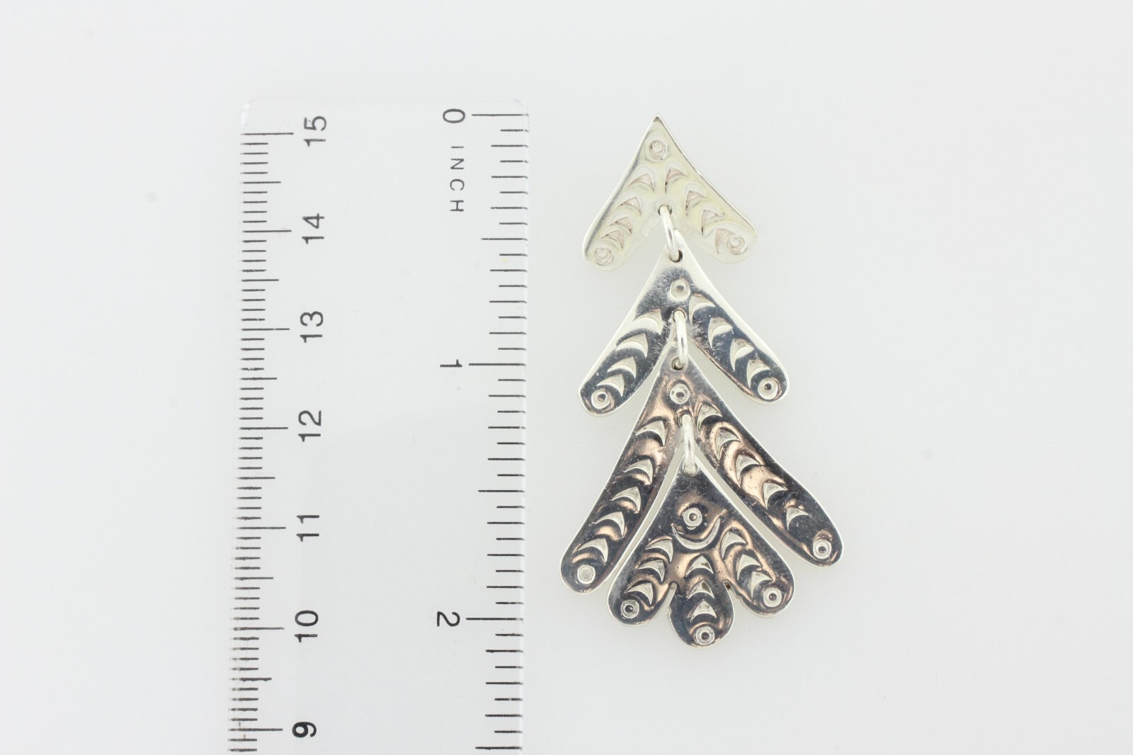 Sterling Silver 925 Mexico Articulated Round Pinnate Leaf Shape Pattern Pendant