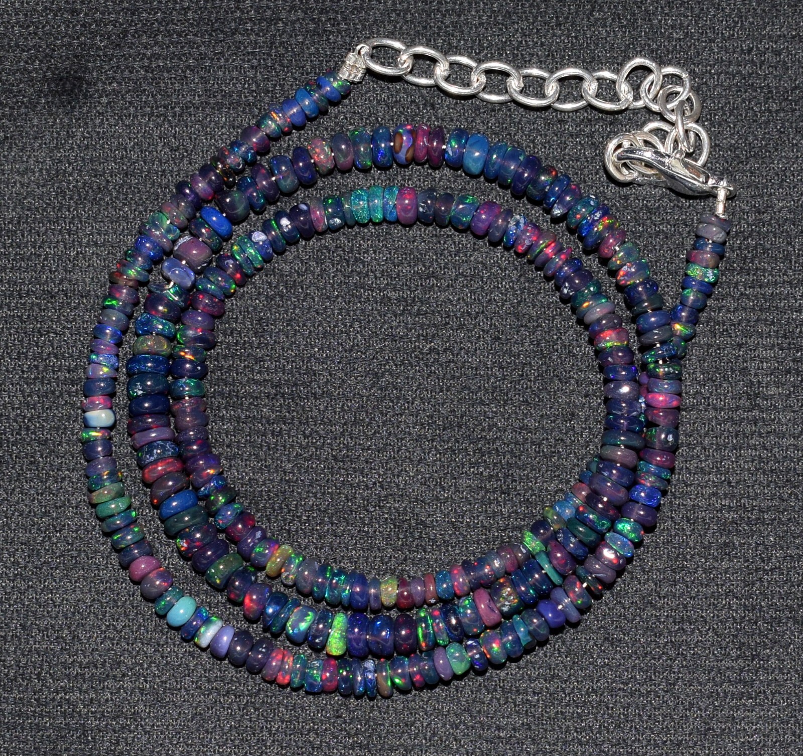Opal Beads Necklace Natural Ethiopian Black Opal Gemstone Beads 16″Necklace