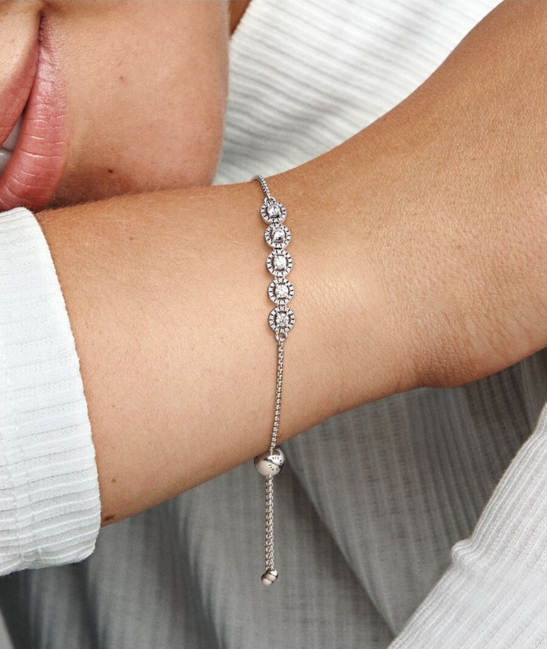 NEW Genuine Pandora Silver Round Sparkle Slider Bracelet Size 2 25cm 💕 BOXED