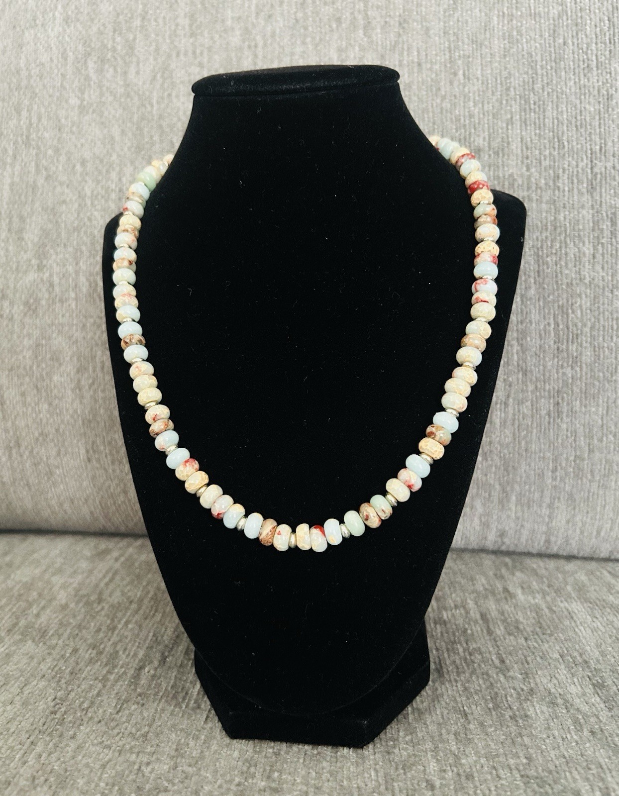 Necklace 23” Emporer Jasper With Silver-tone Lobster Claw Clasp