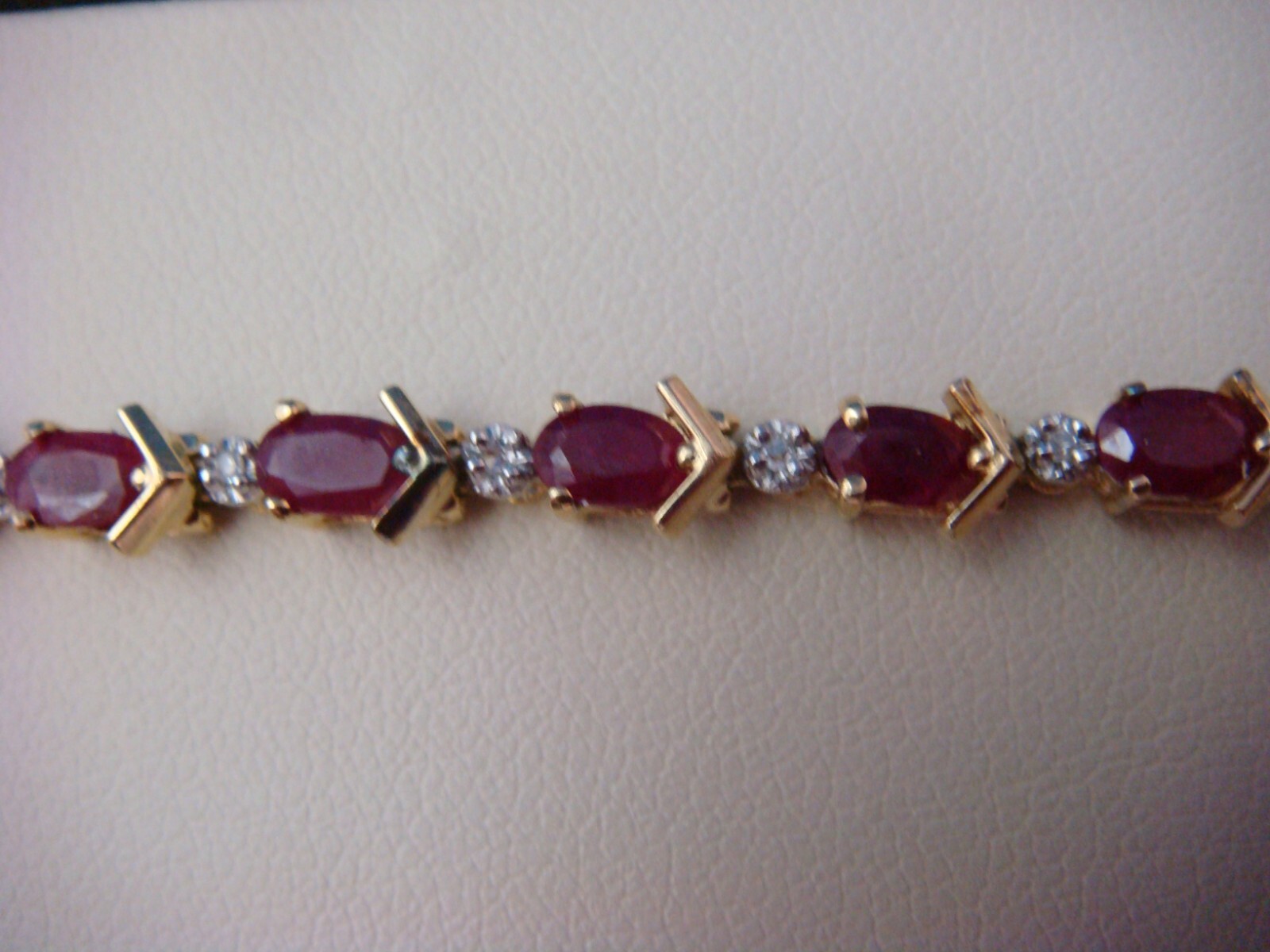 14 KT YELLOW GOLD GENUINE RUBY AND DIAMONDS TENNIS BRACELET 8.8 GRAMS 6.5 “