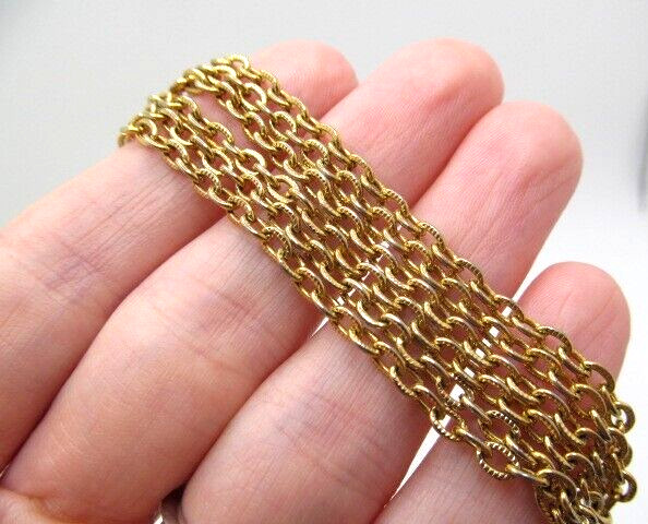 Vintage Gold Tone Etch Line Oval 3.25mm Link Chain Necklace 24.5 In