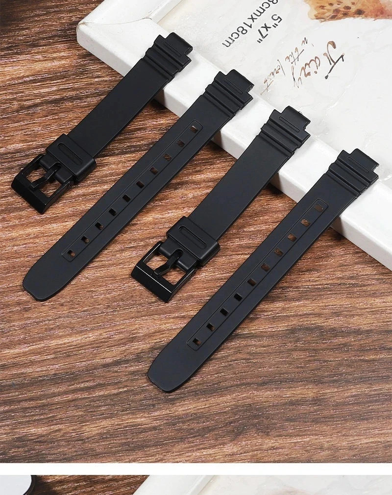 Rubber Resin Watch Strap for Ca.sio LA20WH-1B 14x10mm Black Convex Slim Band New