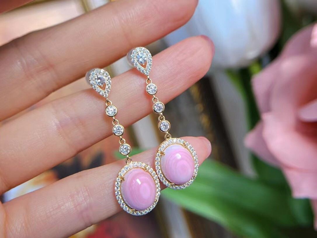 natural pink Conch pearl earrings 925 sterling silver