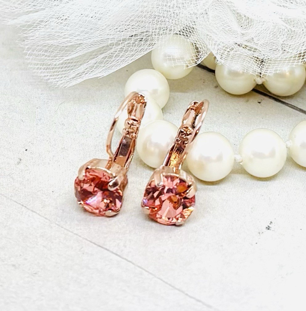 Rose Gold Plated Rose Peach Cup Chain Drop Earrings made with Austrian Crystals