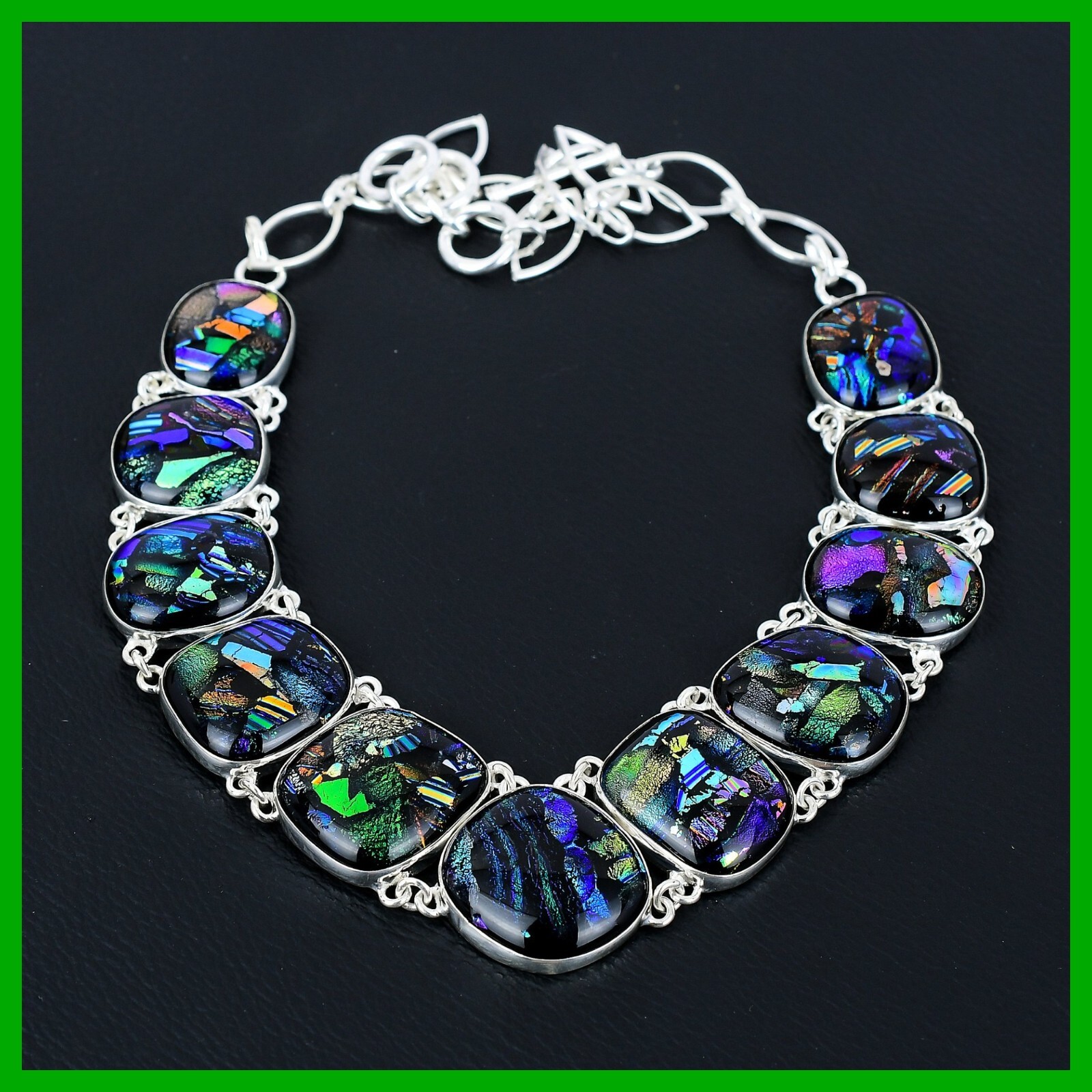 American Dichroic Glass Gemstone 925 Sterling Silver Chain Boho Necklace Jewelry