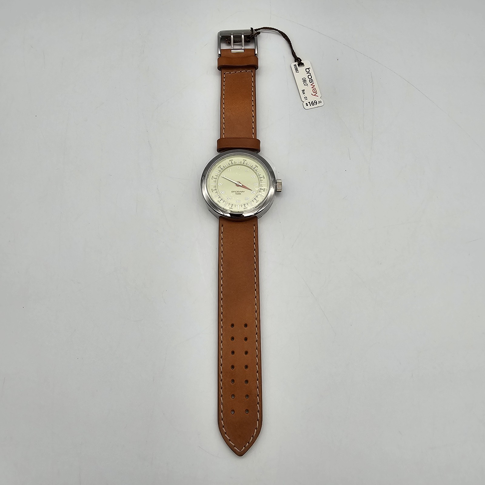 BROSWAY ITALIA OBLO STAINLESS/ LEATHER STRAP QUARTZ WATCH * NEW with TAG