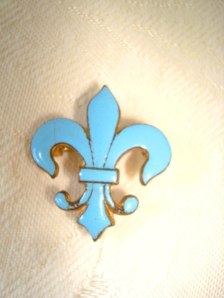 Vintage Antique Brass Blue Enamel Fleur De Lis Watch Pin As Found KJ