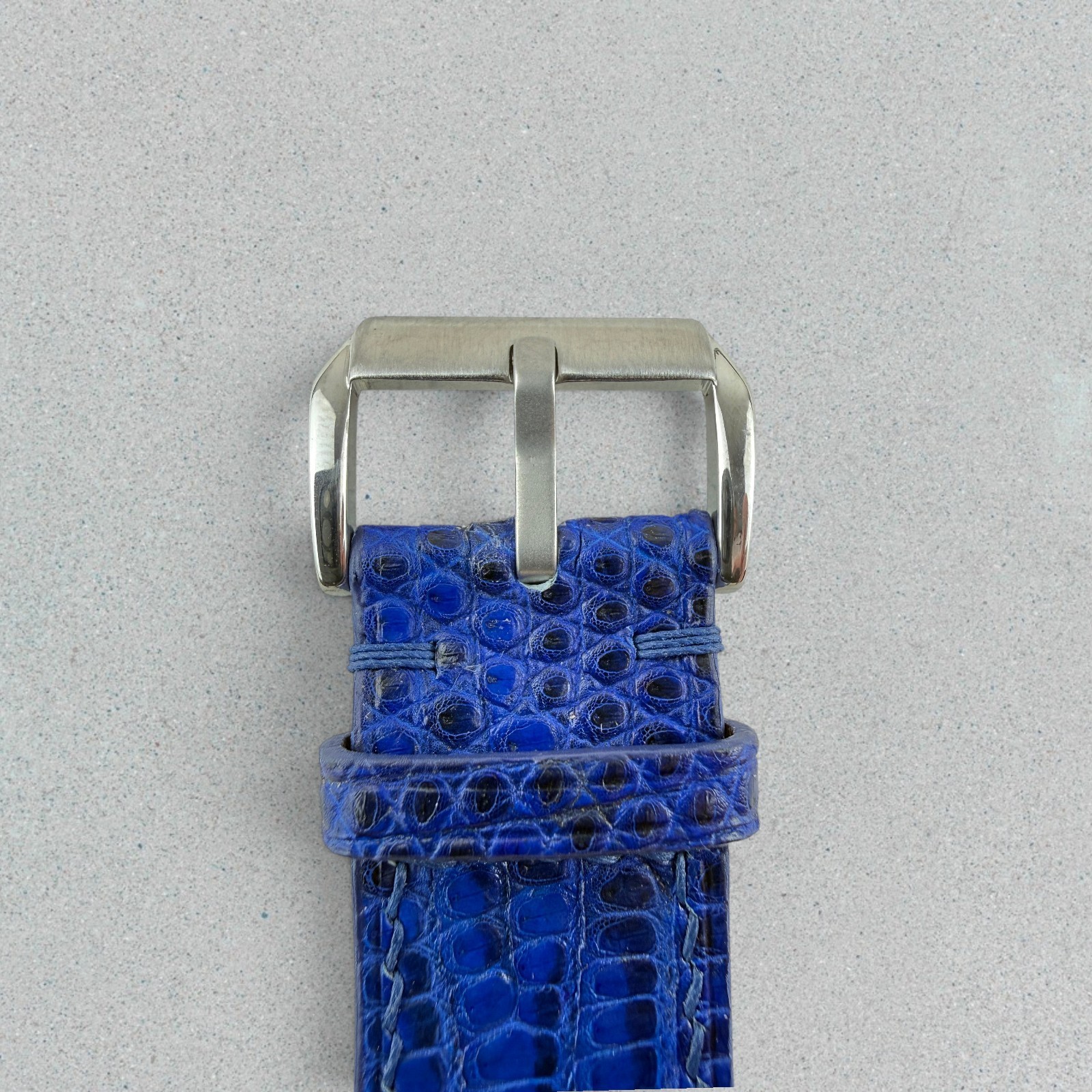 Genuine Lizard Leather Watch Band Strap 22mm Blue Handmade 316L Buckle