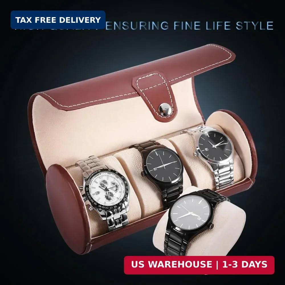 3 Slot PU Leather Watch Roll Case Travel Jewelry Organizer with Soft Pillows Sec