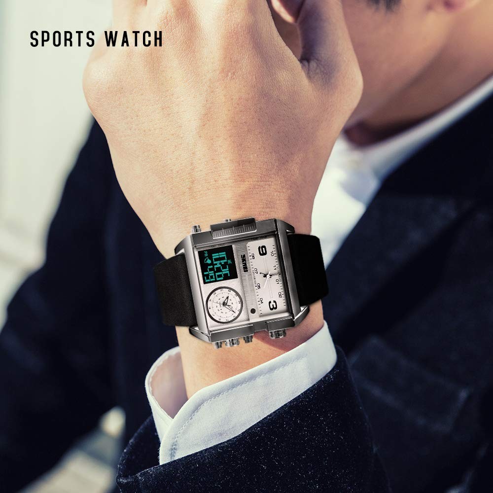 SKMEI Men’s Digital Sports Watch, LED Square 2.17*2*0.59 inch, Silver Black