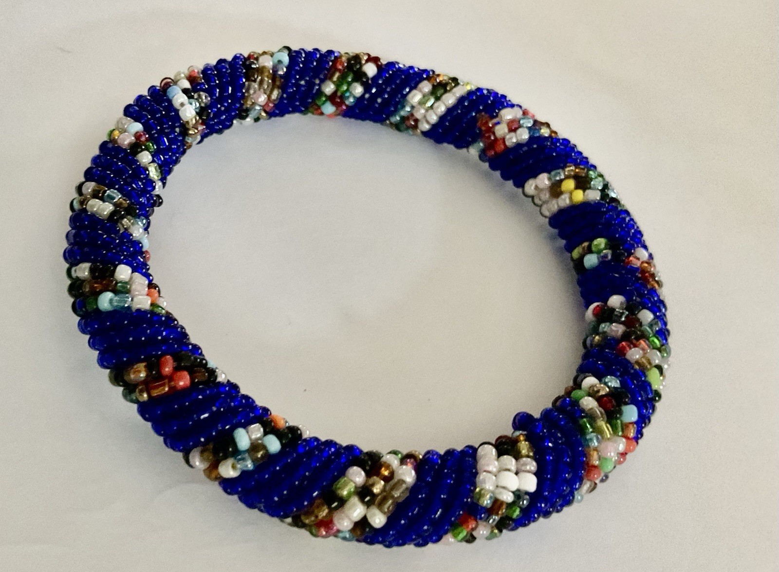 Handmade Maasai Dark Grey Multicolored Beads Bracelet Bangle East Africa Kenya