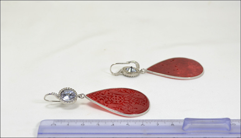 Silver 925 Earrings With Carnelian Pendant And Zircon Blue And White Aght 0401