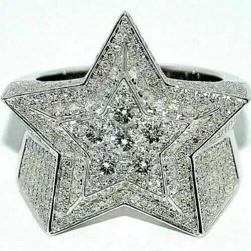 2.50 Ct Round Cut Real Moissanite Men’s Wedding Ring 14K White Gold Plated