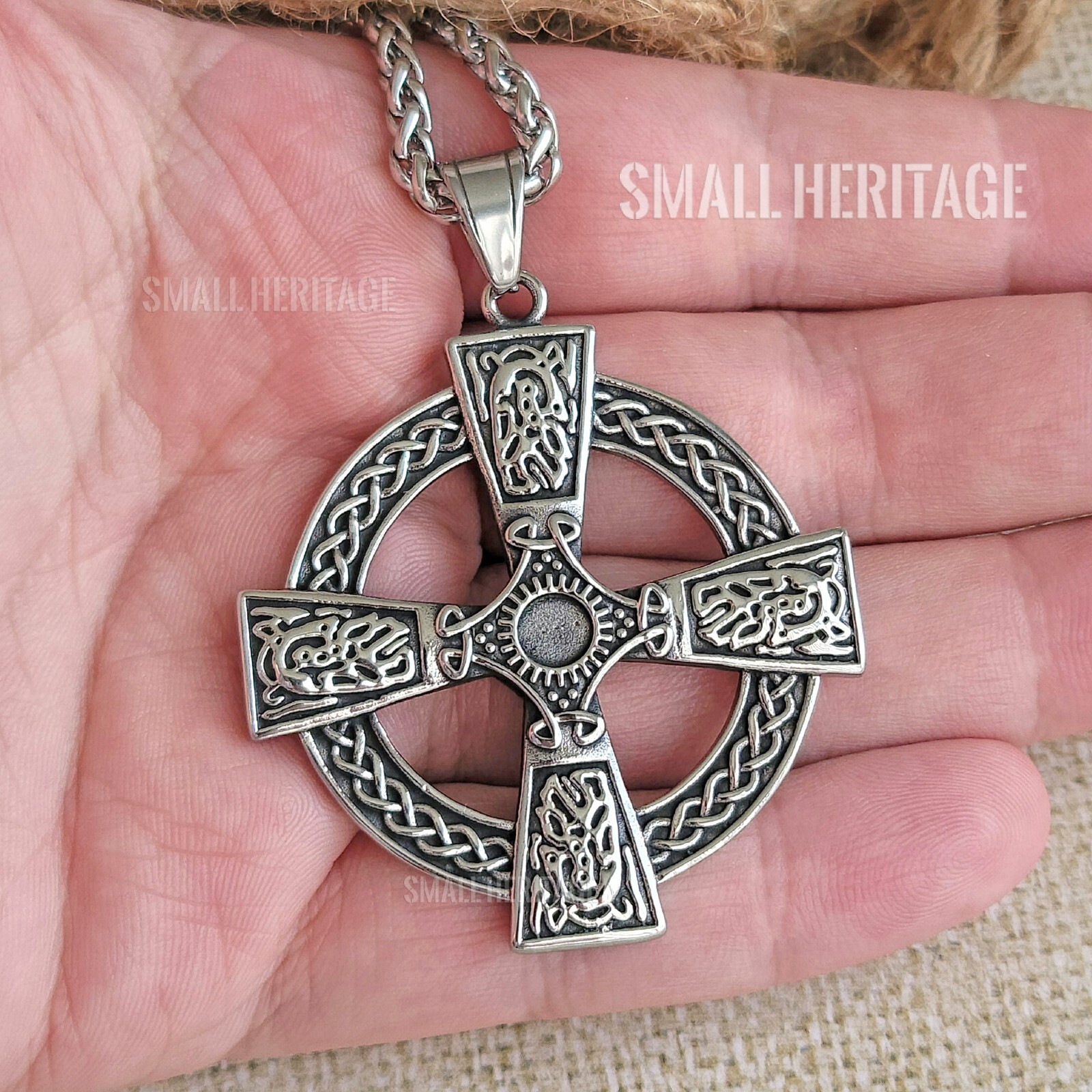 Large Celtic Cross Necklace Stainless Steel Irish Christian Pendant Chain Men