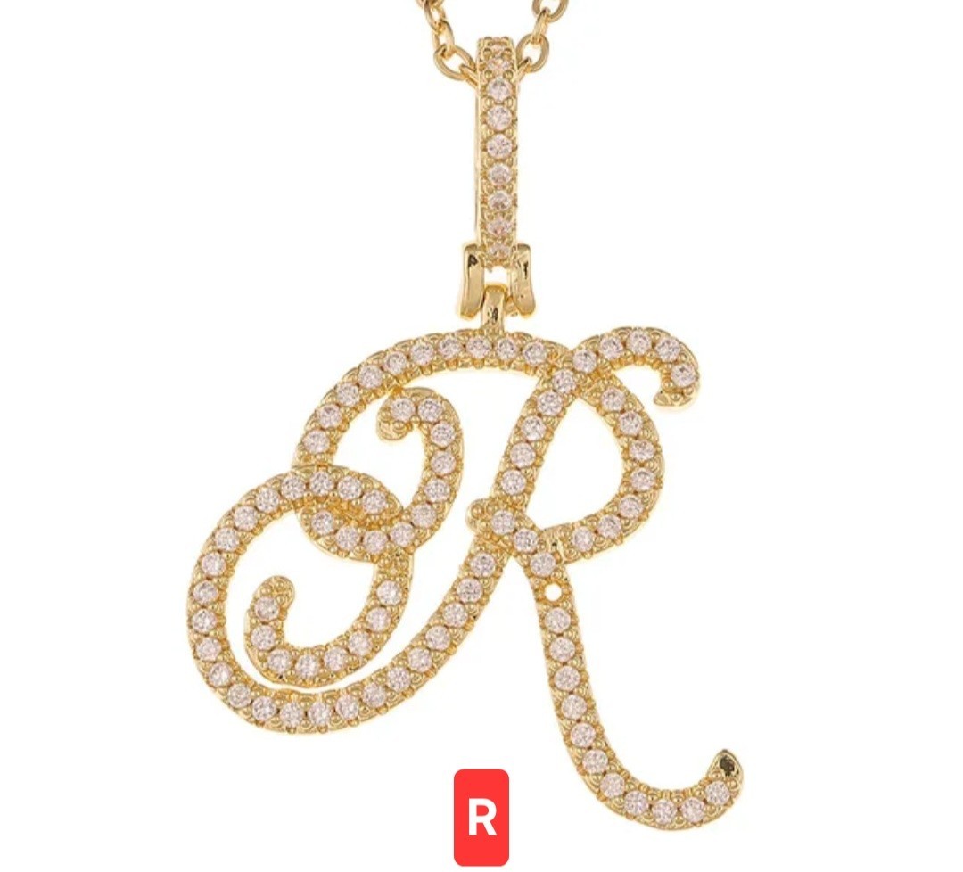Rhinestone Script Initial Pendants GOLDTONE Sizes in Description (S12)