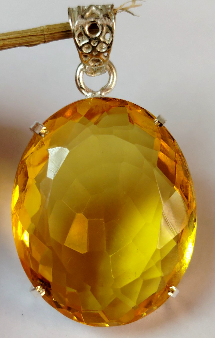 AAA+ Large Yellow Citrine 94.55 Ct. Oval Cut 925 Silver Pendant Gift for Women