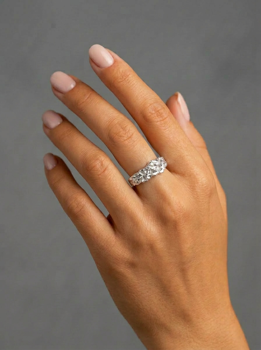 Silver Nugget Ring – Unisex Design, Small Nugget Ring, Rhodium
