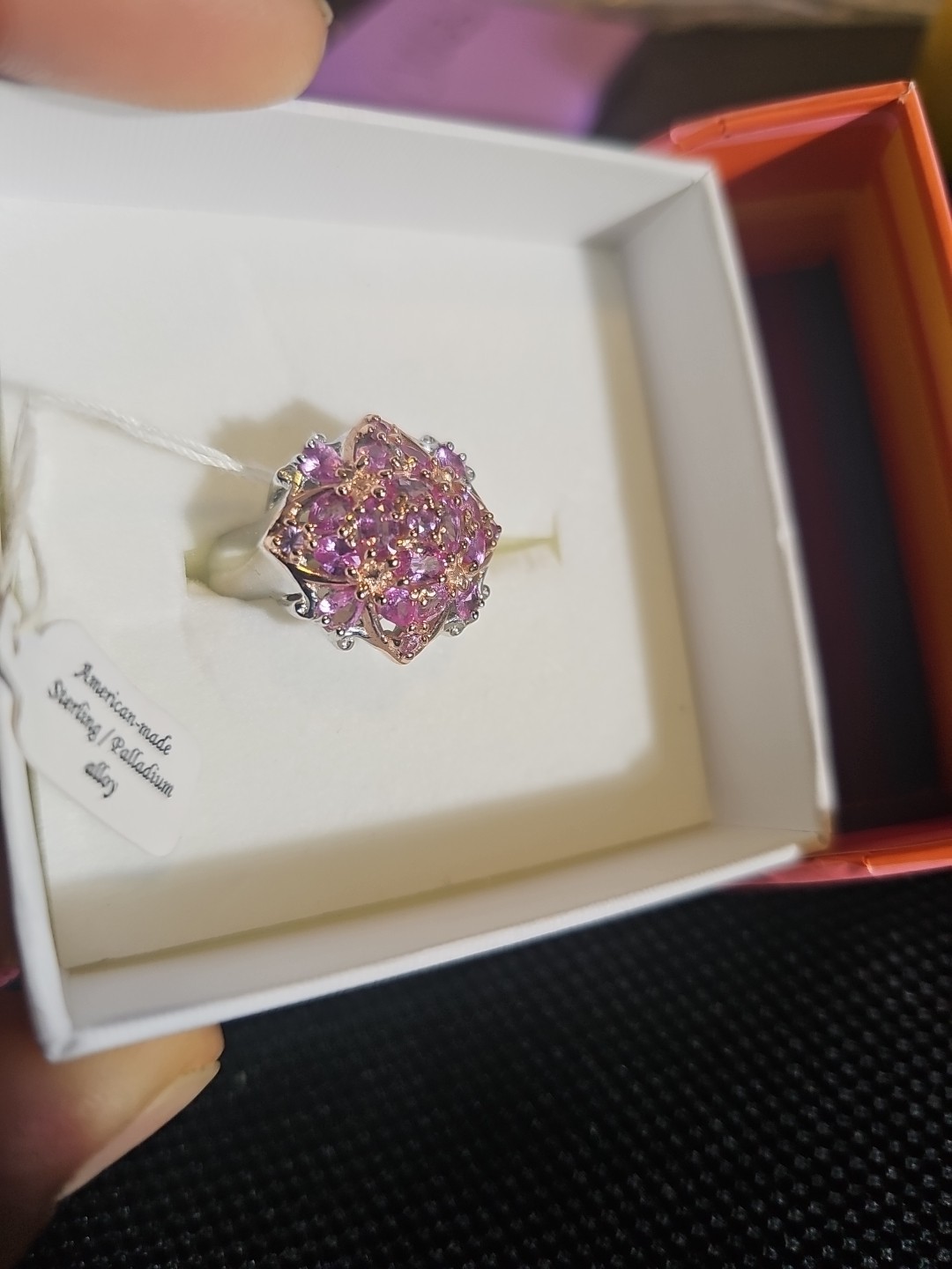 Gems En Vogue 5.12 Ctw Palladium Silver Multi Stone Pink Sapphire Ring Size 8