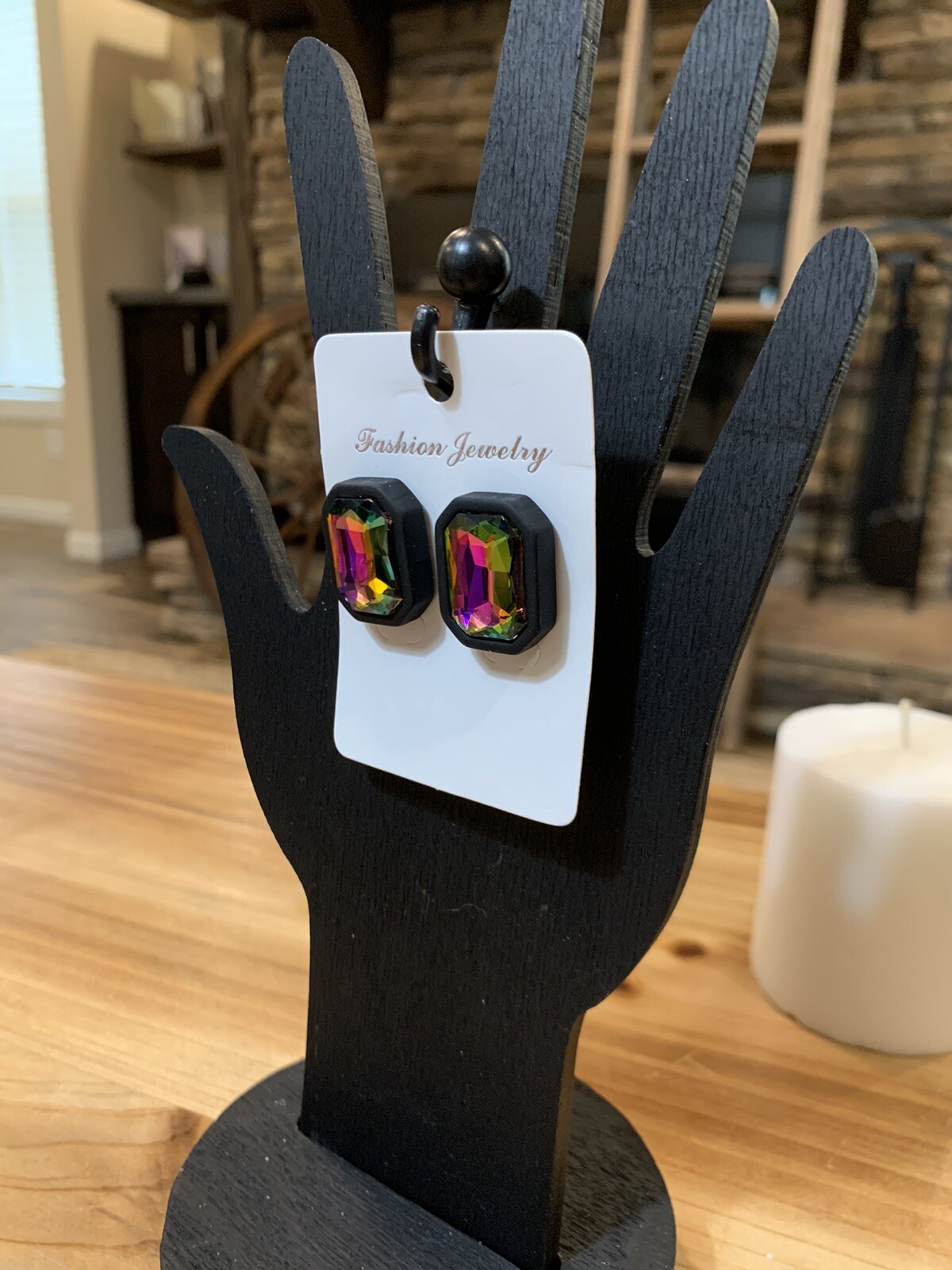 Beautiful Black Multi Color Glass Stone Earrings