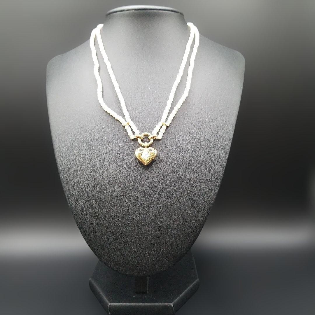 GIVENCHY Pearl Heart Motif Necklace Pendant Gold Tone Length 40cm Accessory