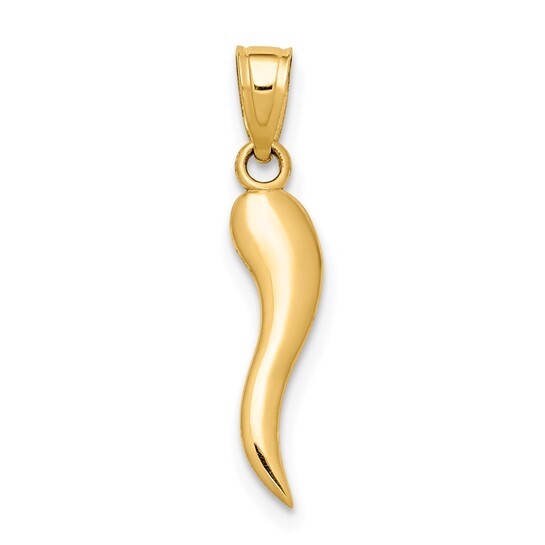 10K Solid Gold Italian Horn, Cornicello, Chili 22mm/0.8″ Pendant,Necklace- K5926